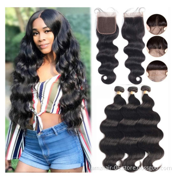 Grade 8A 10A Brazilian Virgin Human Cuticle Aligned Hair Bundles With Lace Closure Frontal Cheap Human Hair Bundles Extension